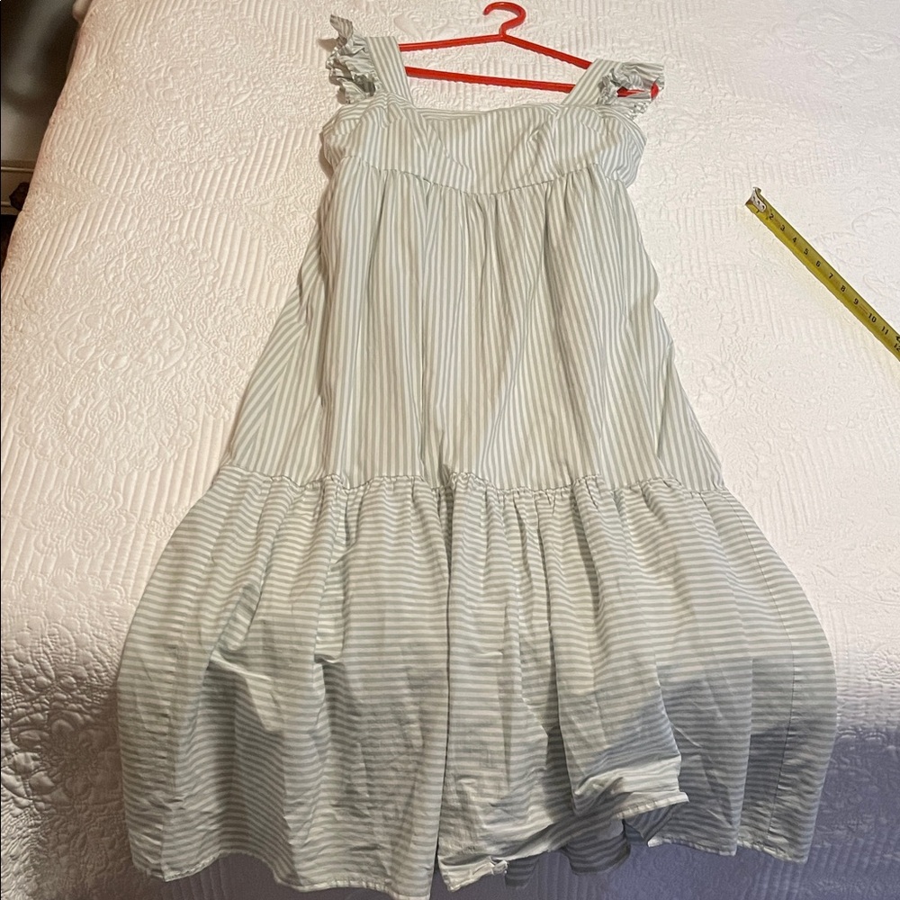 Gal Meets Glam Elegant green, and cream striped Dress, flaws